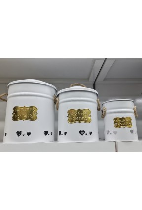 3'lü Beyaz Ferforje Patates Soğan Sarımsak Saklama Kutusu Kova